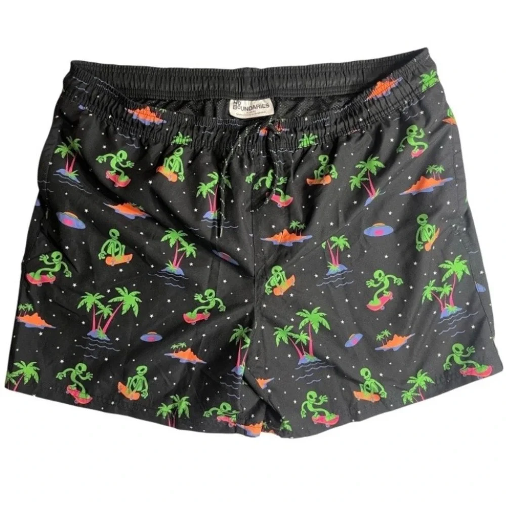 No Boundaries Mens Swim Trunks Bundle XL Pink Shark & Black Alien Skateboard 2pk